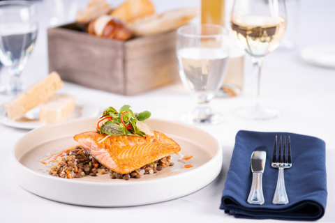 salmon on a bed of grains 