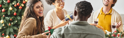 Coworkers eating a holiday meal together
