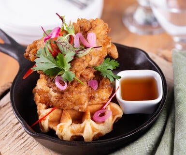 Southern fried chicken on a waffle