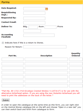 Central Store online request form