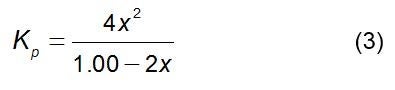 Equilibrium pressure equals 4 x squared over 1.00 minus 2 x.