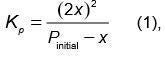 Equilibrium pressure equals 2 x squared over the initial pressure minus x.