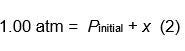 1.00 atmosphere equals initial pressure plus x.