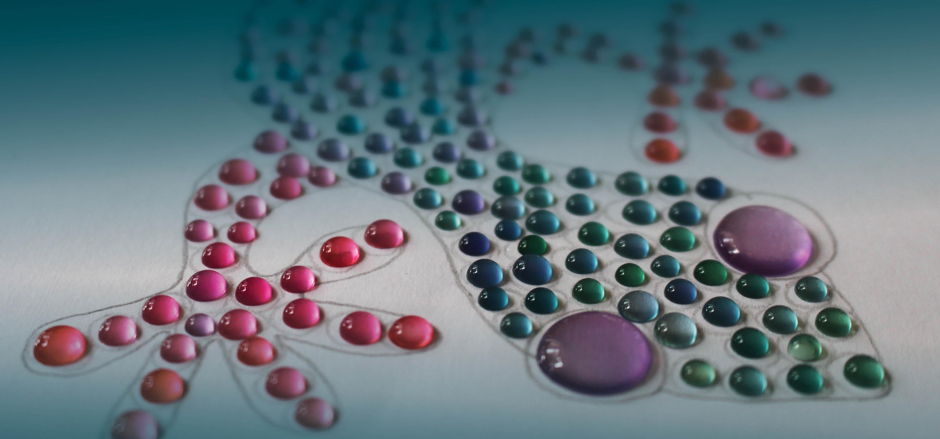 A lizard design using colourful drops of indicators.