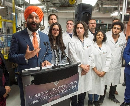 Federal Innovation Minister Navdeep Bains makes a funding announcement in Montreal last fall.