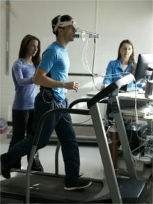 Client performing a VO2max test on the treadmill.