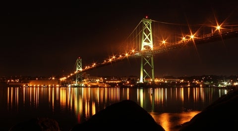 Halifax skyline at night with bridge