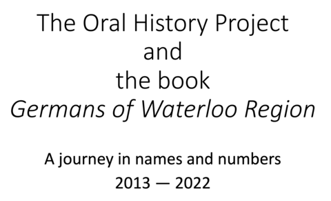 Oral History Project and the book Germans of Waterloo Region title page