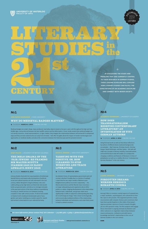 Diefenbaker Lecture Series: Literary Studies in the 21st Century. Poster.