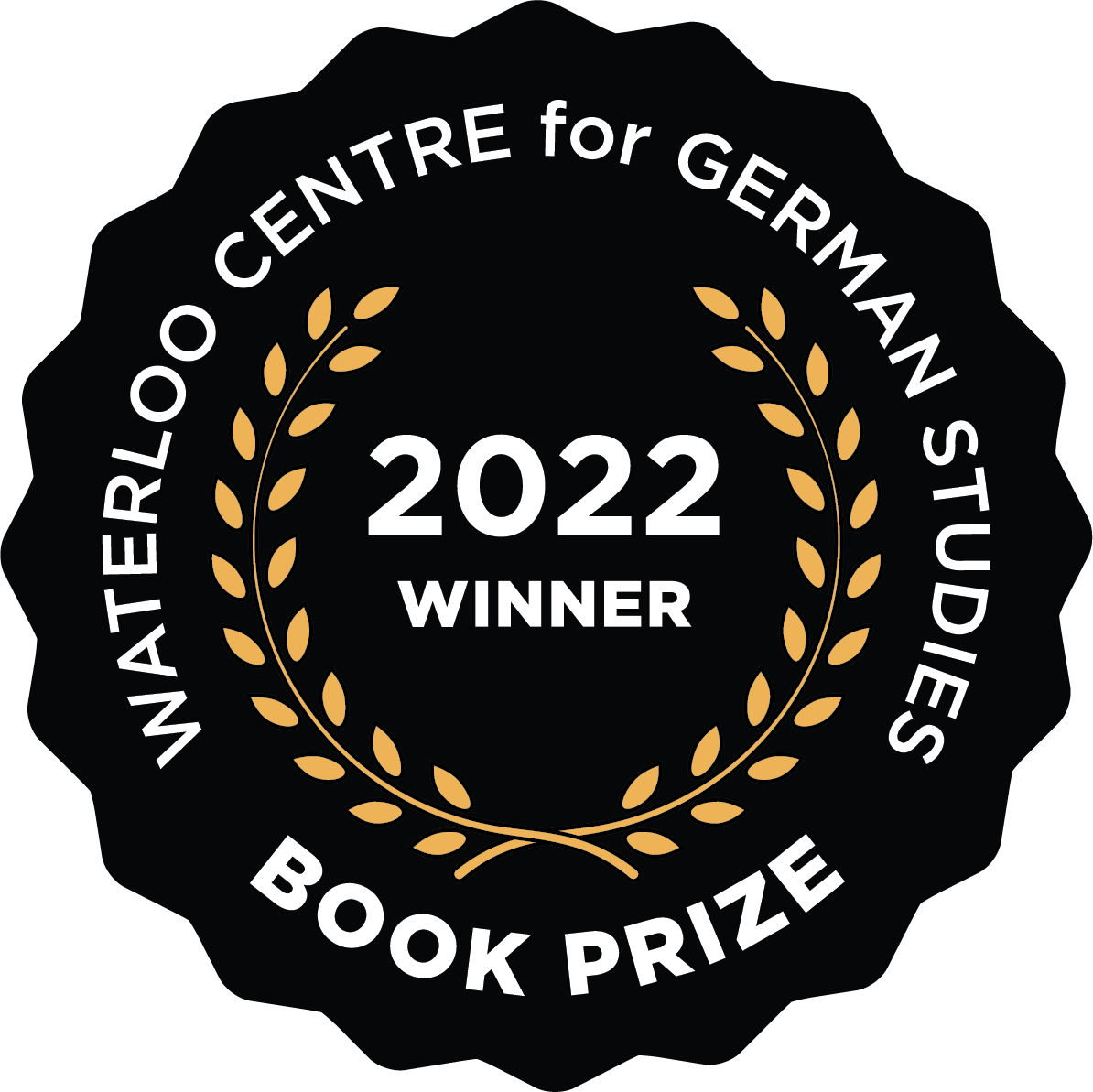 Golden leave surrounding the year 2022 as logo for the winner of the Book Prize