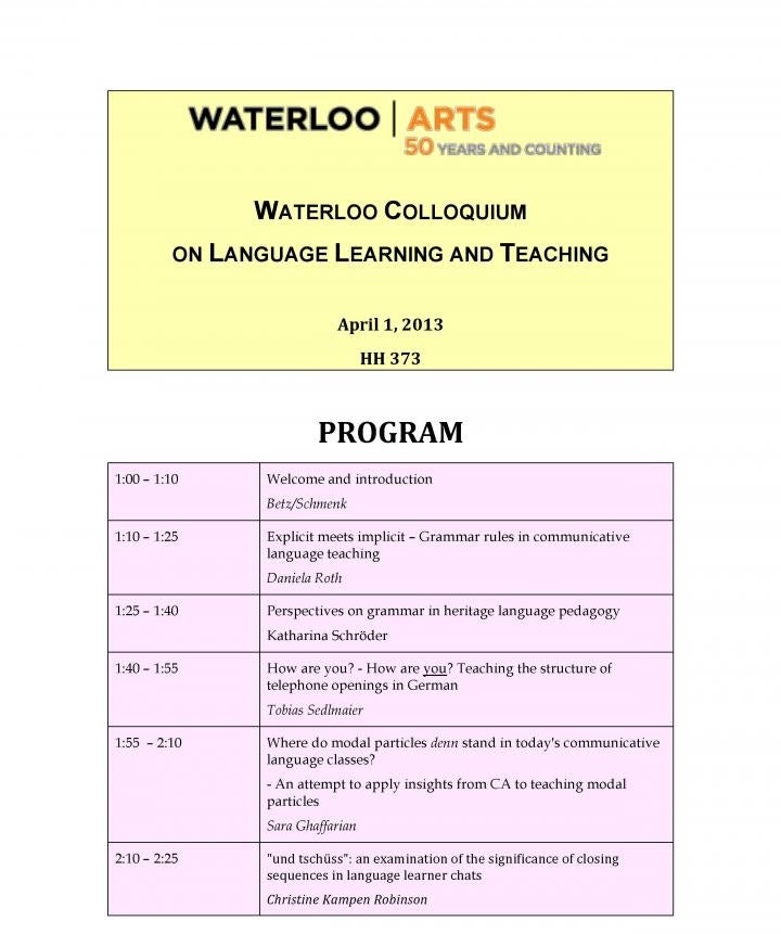 Waterloo Colloquium on Language Learning and Teaching Page 1