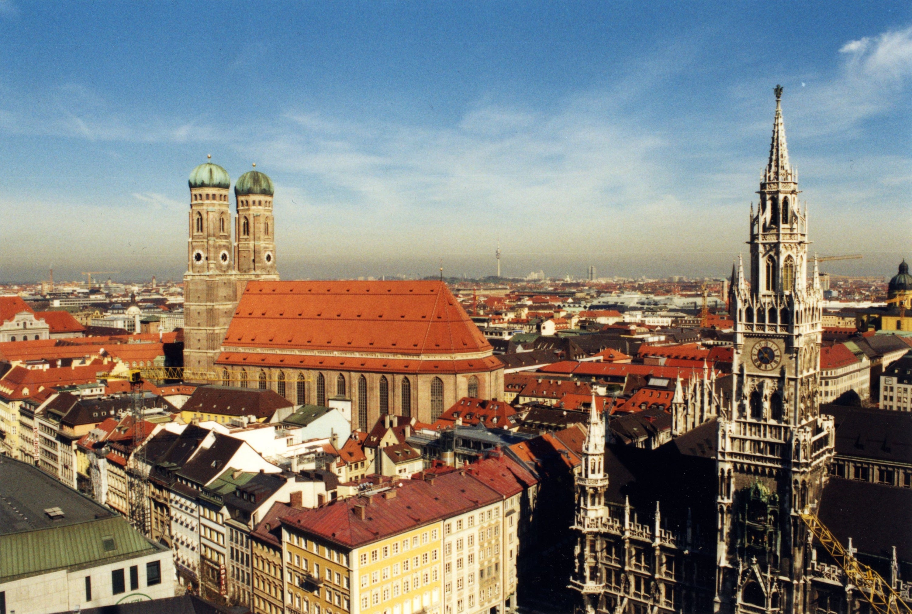 The Frauenkirche, Altes Rathaus, and other buildings that make up the Munich skyline