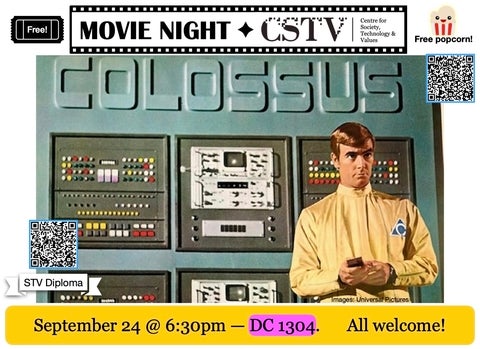 Dr. Forbin stands before the Colossus supercomputer