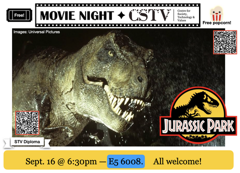 T rex roars in front of Jurassic Park logo.