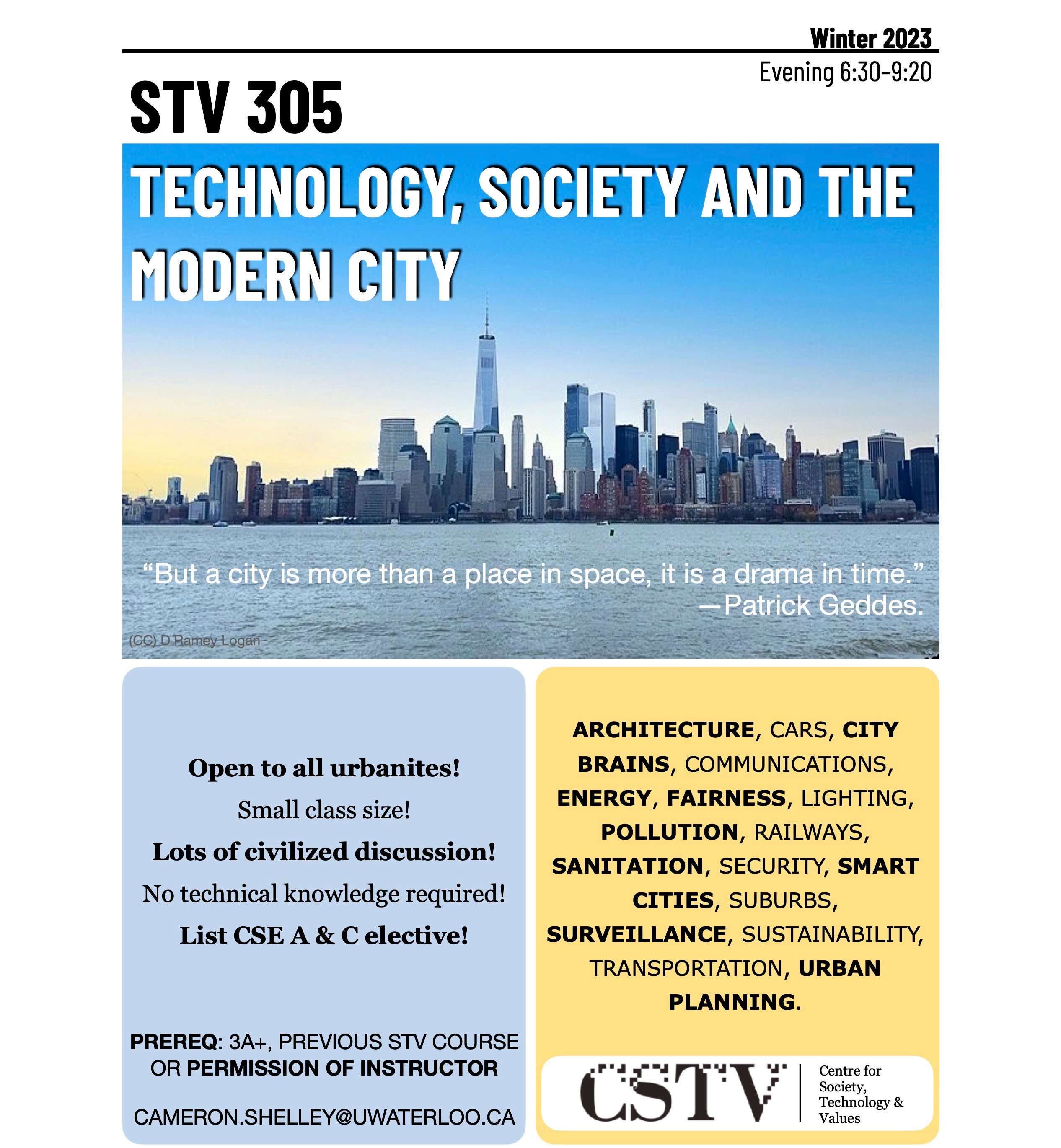 Poster showing a city and a description of STV 305.