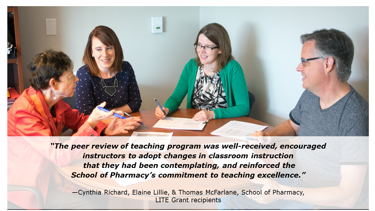LITE recipients Cynthia Richard, Elaine Lillie, & Thomas McFarlane (Pharmacy) investigated a peer review of teaching program