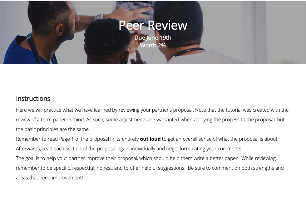 Peer review assignment on PebblePad