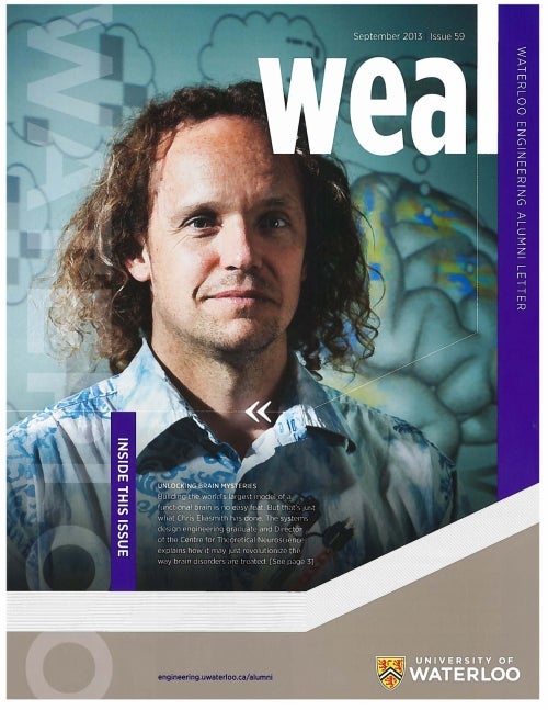 Cover of Waterloo Engineering Alumni magazine with Chris Eliasmith's picture on it