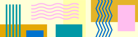 some rectangles that are made up of curves or big color parts in different colors with a yellow-color background