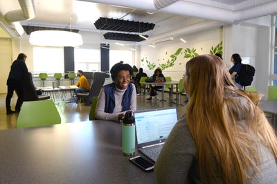 Students and faculty in EV2 study space