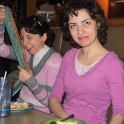 Sara Attar and Sormeh Setoodeh having fun at Christmas lunch 2009