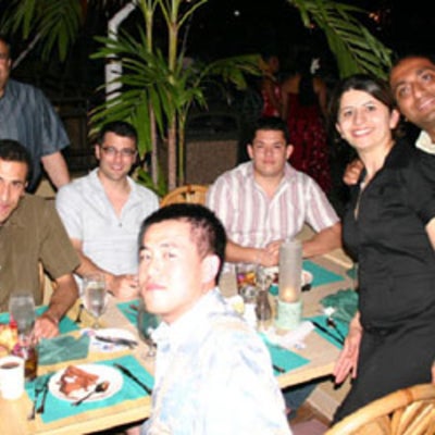 Research group having dinner in Hawaii