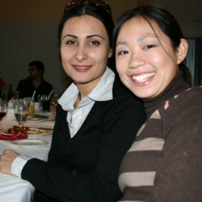 Two female attendees at the Christmas lunch 2005