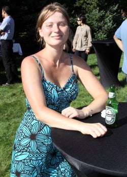 A female attendee with a drink at BBQ 2010