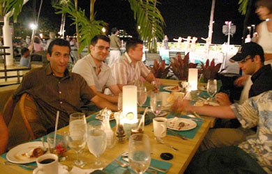 Research group having dinner together