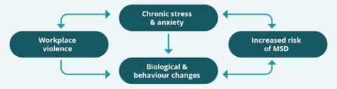 Diagram showing potential pathways linking workplace violence and MSD