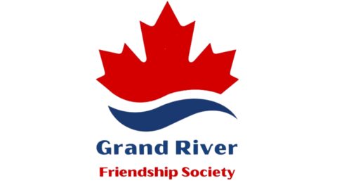 Grand River Friendship Society logo of a maple leaf rising from a stylized river