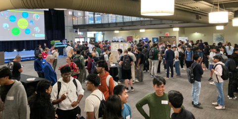 Students socializing at event