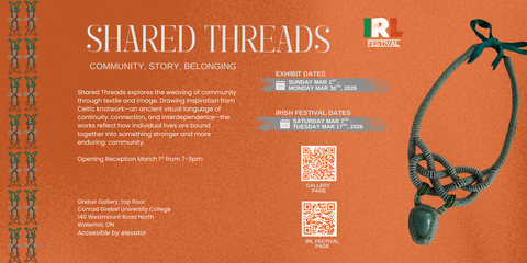 orange poster with green beaded necklace