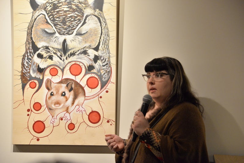 Catherine Dallaire speaking about the piece "Deer Mouse is Honoured"