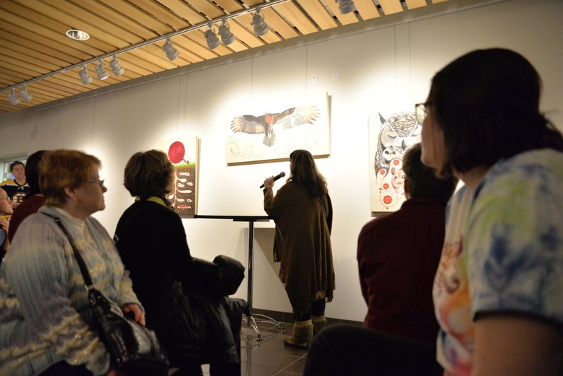 Catherine Dallaire speaking about the piece "Turkey Vulture is Honoured"