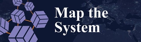 Map the System banner with white text, abstract lavendar cubes and navy blue background.