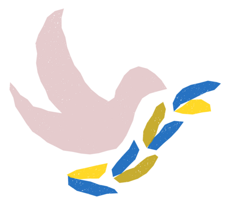 Dove holding olive branch in Ukrainian flag colours