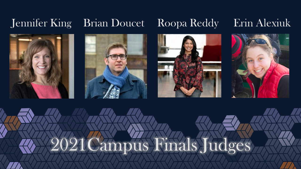 Portraits of the four judges for the 2021 Map the System campus finals. 