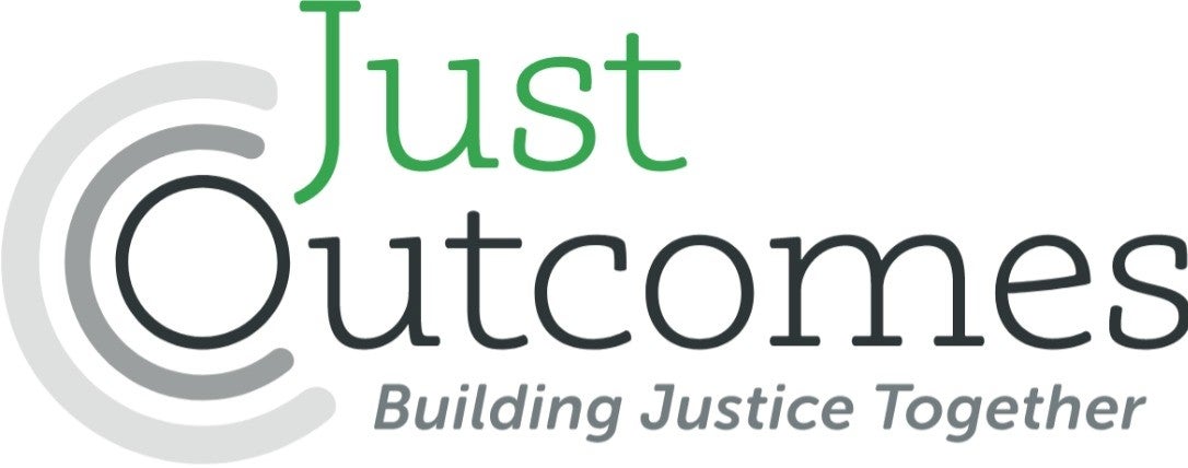 Just Outcomes Logo with tagline Building Justice Together
