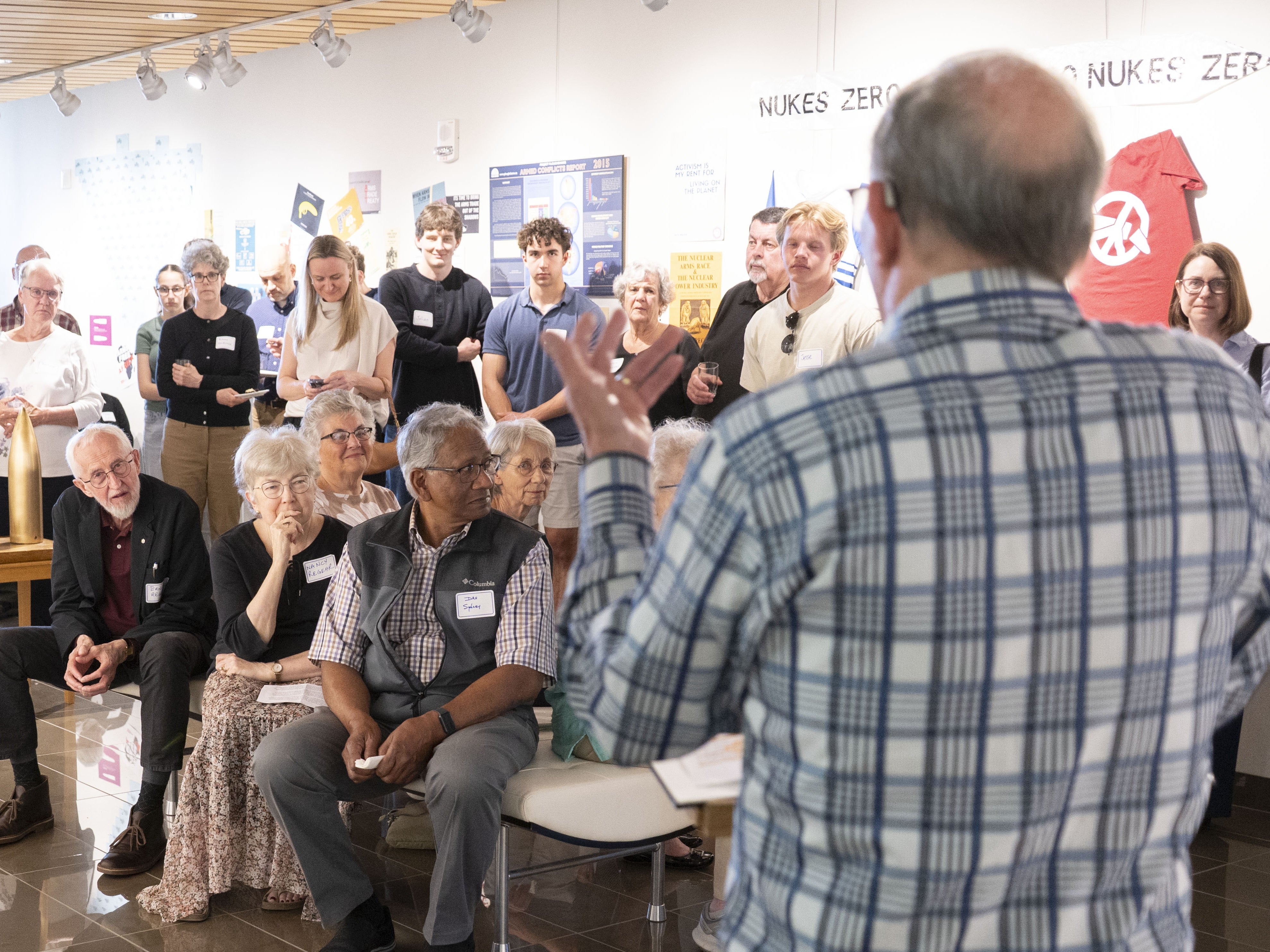 Grant Birks speaking to an audience of Ploughshares supporters