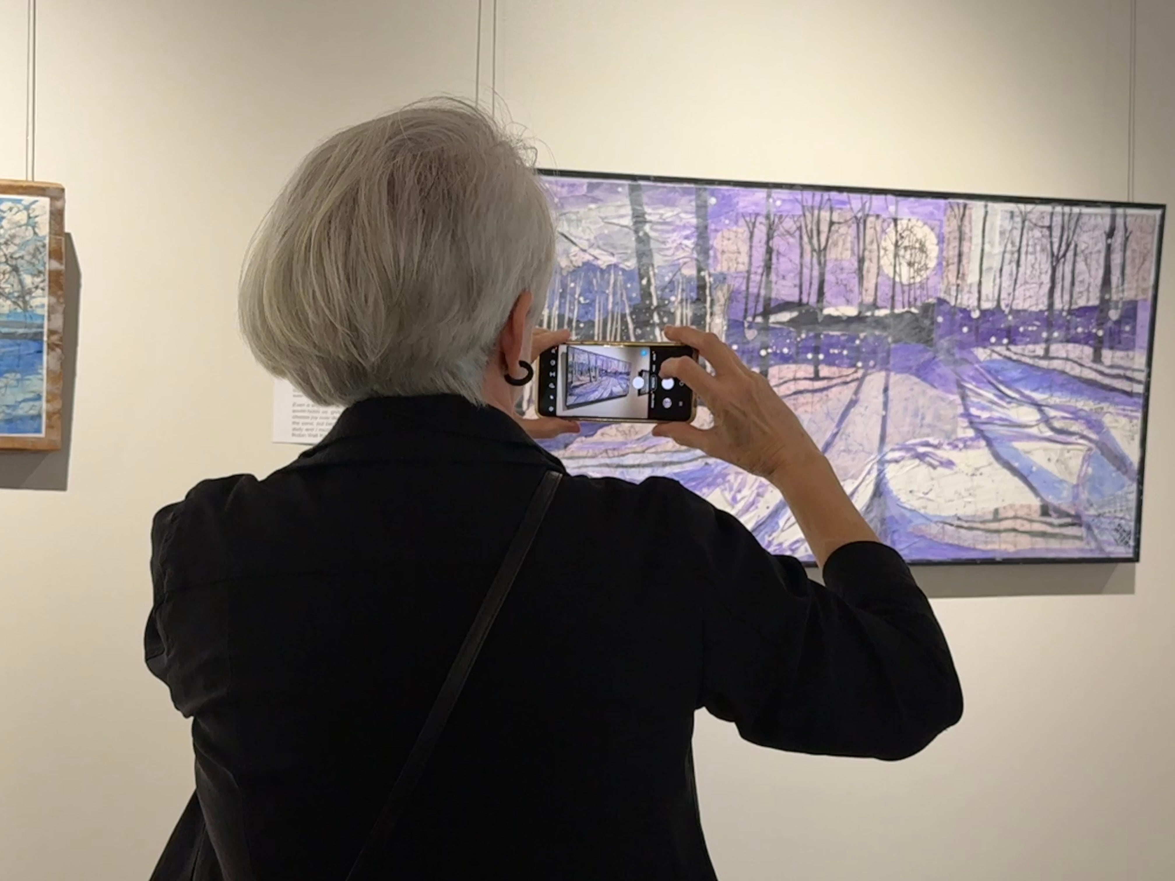 woman taking a picture of art 