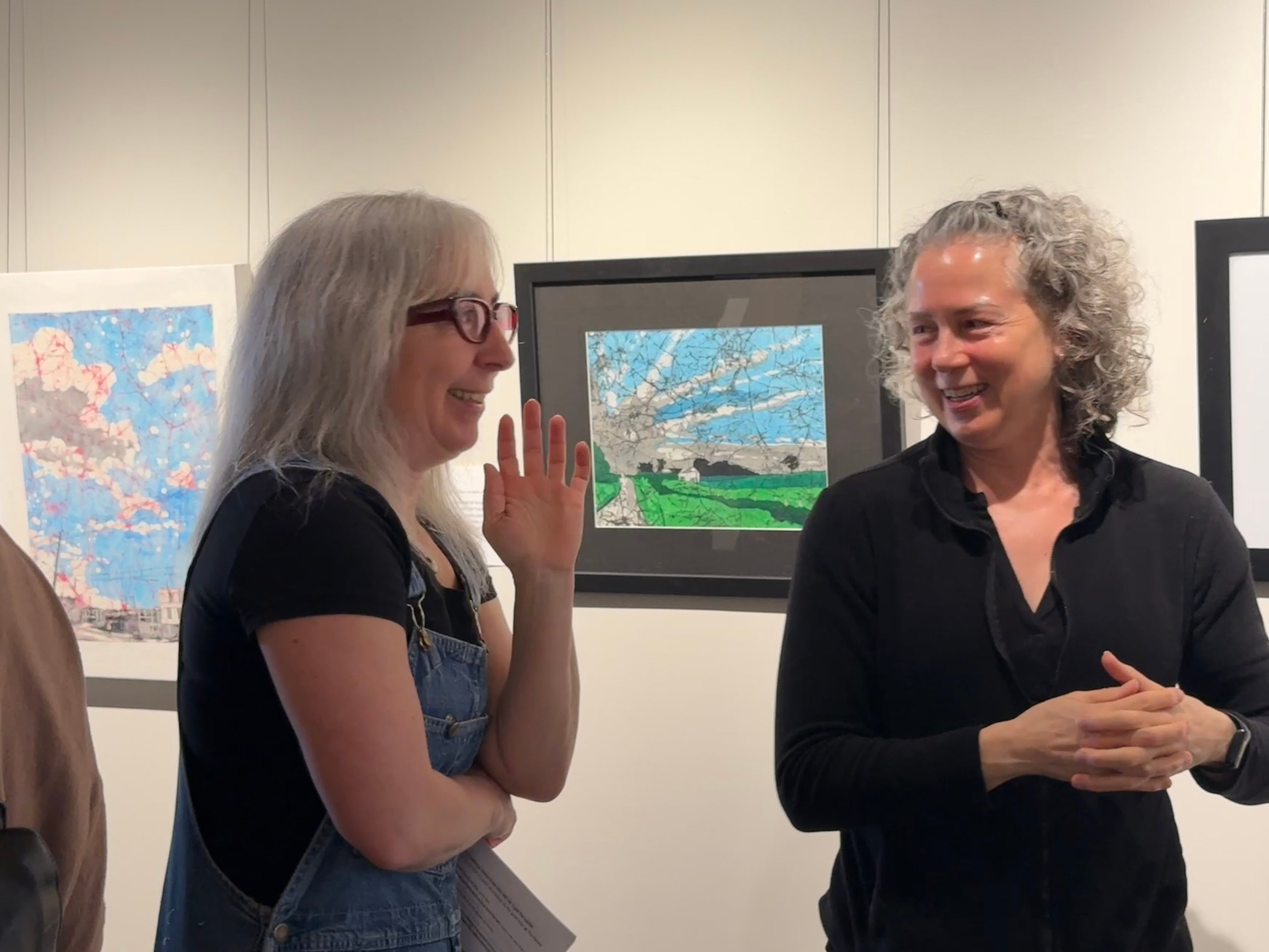 Nina speaking to a friend at the artist event