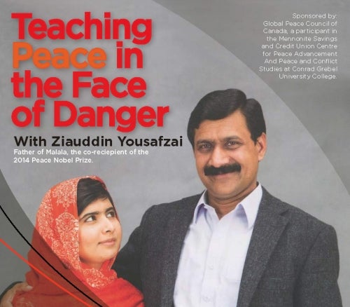 Ziauddin and Malala with poster saying 