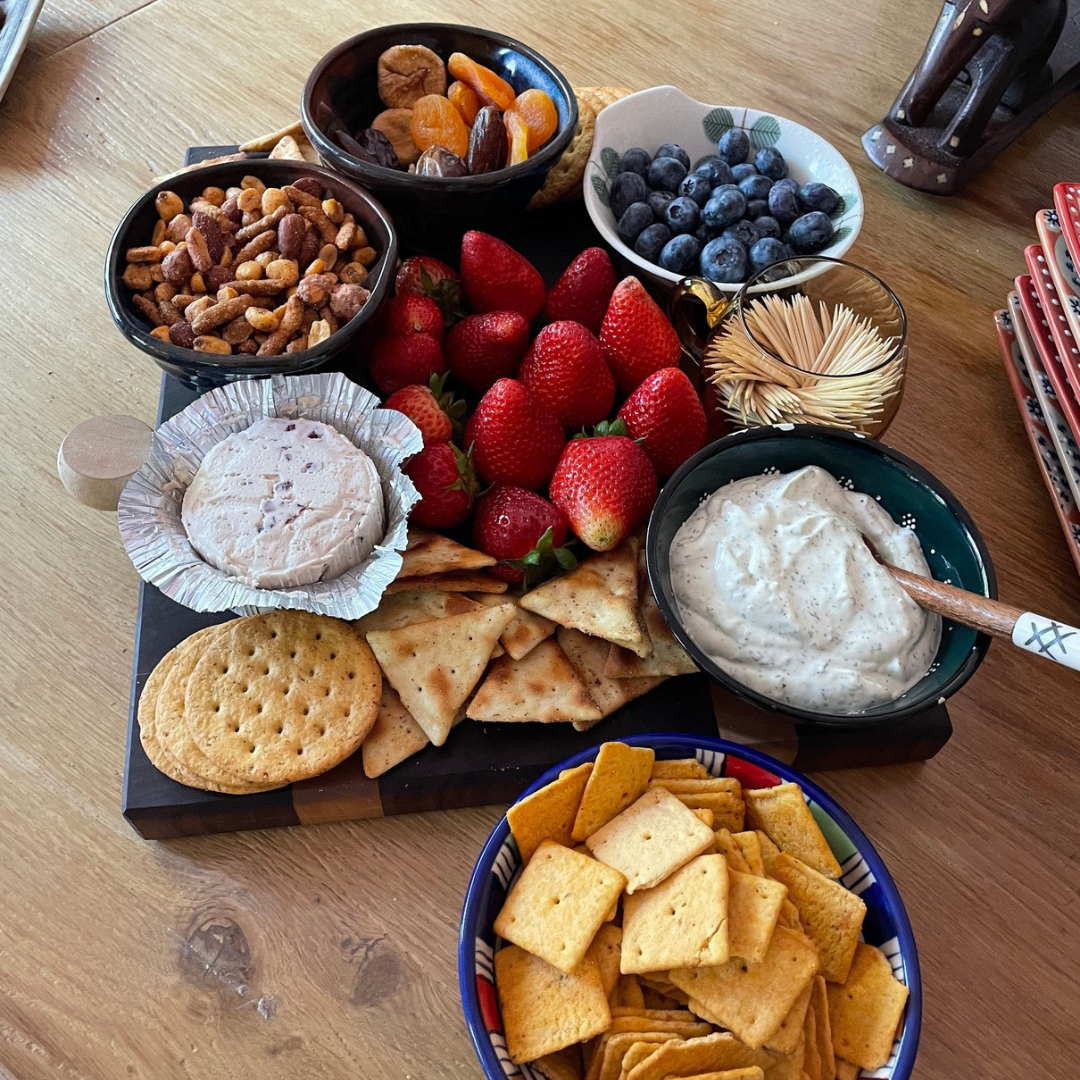Food platter of fruits and crackers and cheese