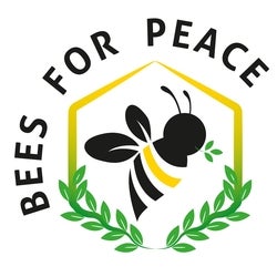 Bees for peace logo with honeybee and leaves