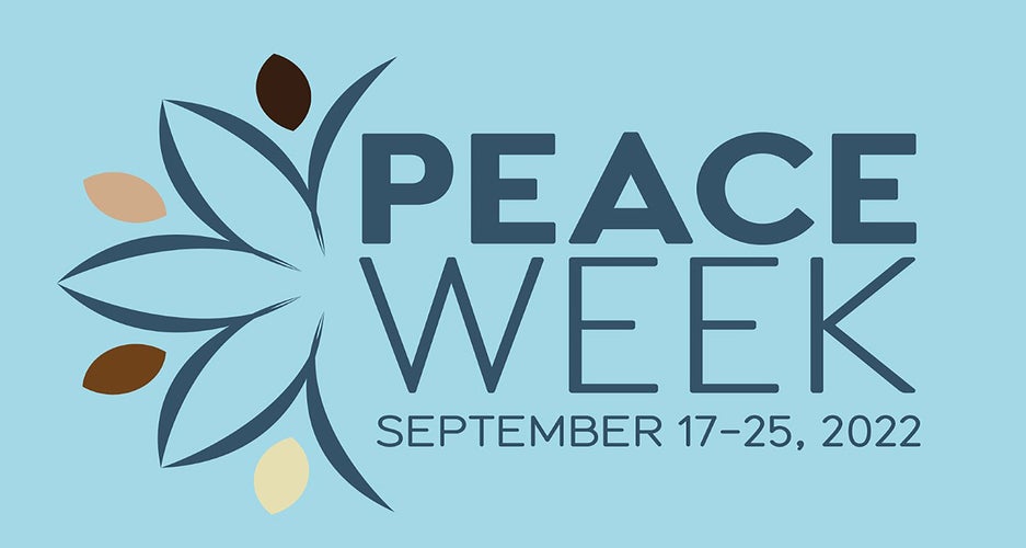 Peace week blue poster with "Peace Week" written in bold