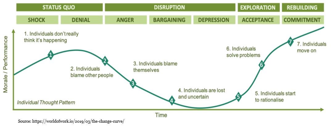 image depicting the various stages and emotions individuals experience when faced with a significant change