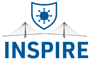 INSPIRE network logo - depicts a virus in a shield over a bridge and the word INSPIRE