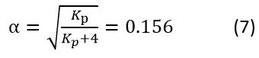 alpha equals the square root of (equilibrium pressure over the equilibrium pressure plus four), which equals 0.156.