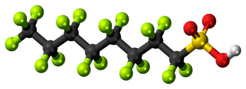 The ball-and-stick model of perfluorooctanesulfonic acid.